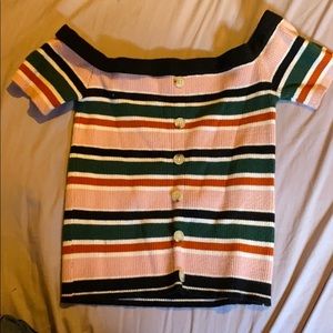 Knit Look Striped Button Crop Top